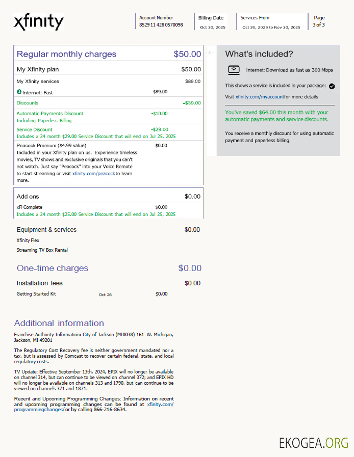 USA Xfinity utility bill template in Word and PDF formats, 3 pages, version 4, 3rd page